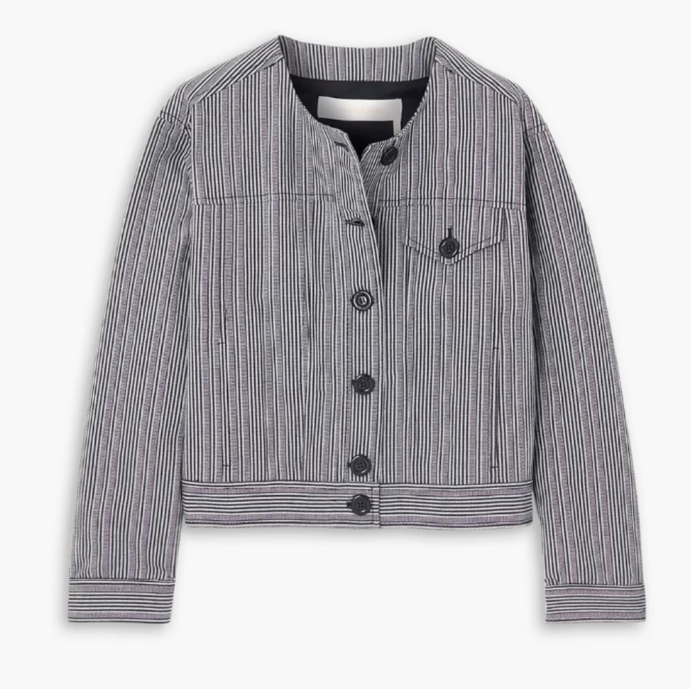 See by Chloe navy blue striped cropped jacket
